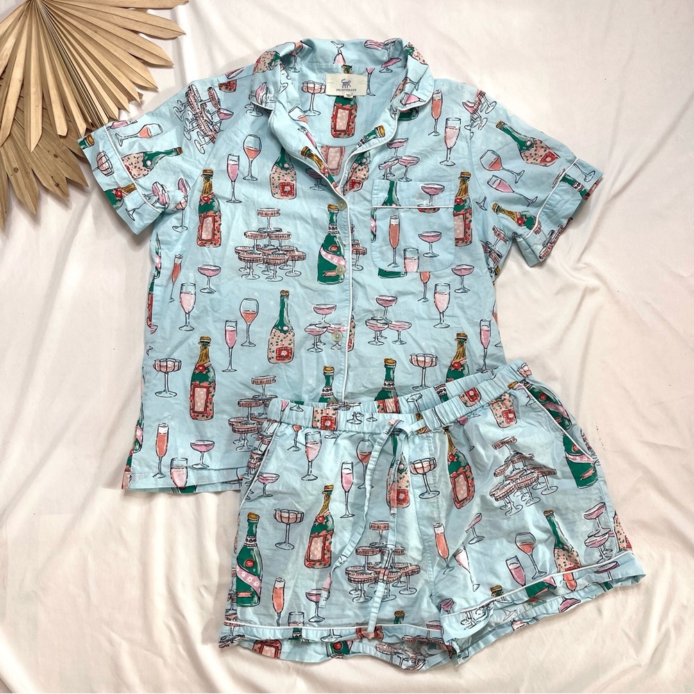 Printfresh Champagne Tower Blue Pink Rose Pajamas Shorts and Top Set Size Small